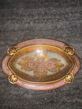 Italian Handcarved Gold Flointine Wood Tray